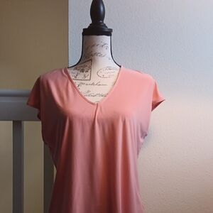 Vince Camuto Cap Sleeve V-Neck Blouse in a Pink Orange Color Blend